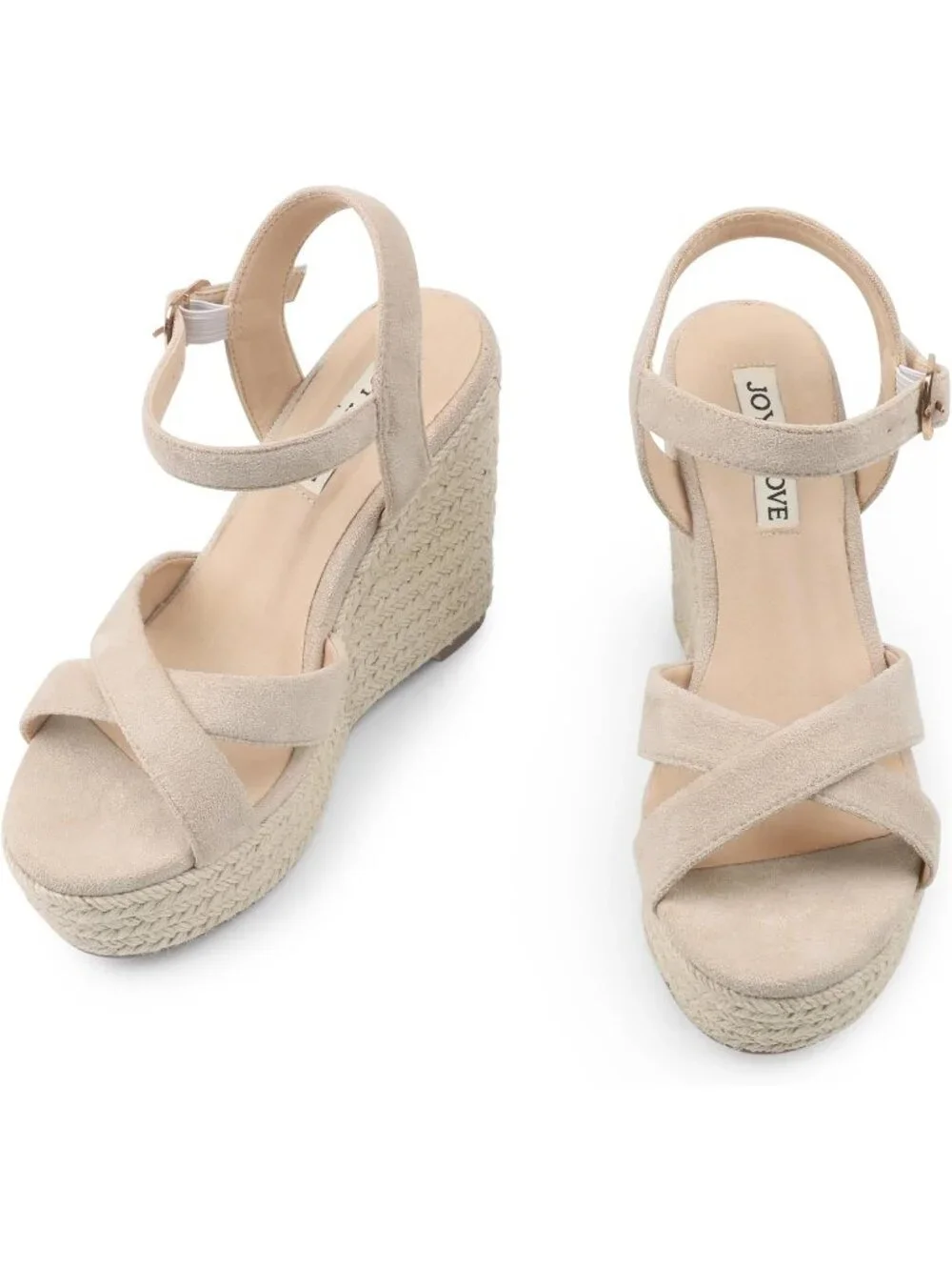 Women's Nude Espadrille Wedge Sandals Platform Ankle Strap Open Toe Heels